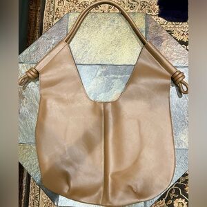 Tan Leather Like Hobo Bag with Slouchy Design